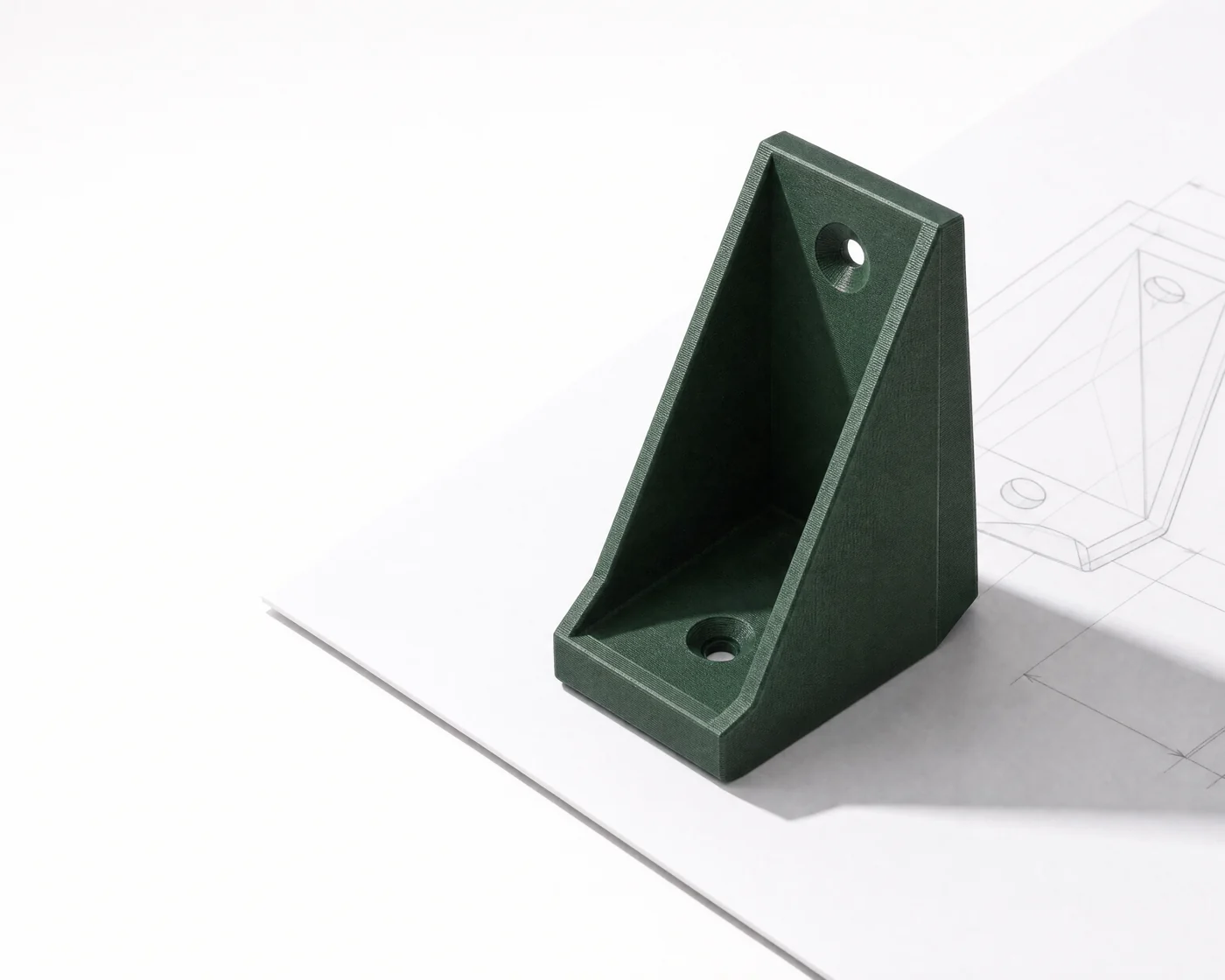 Massgefertigter 3D-gedruckter Winkelhalter auf seiner technischen Zeichnung